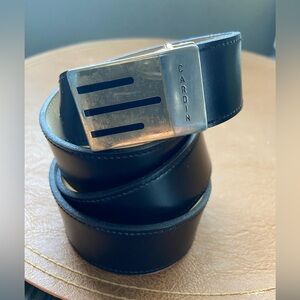 Vintage Pierre Cardin Leather Black Silver Gold Logo Belt